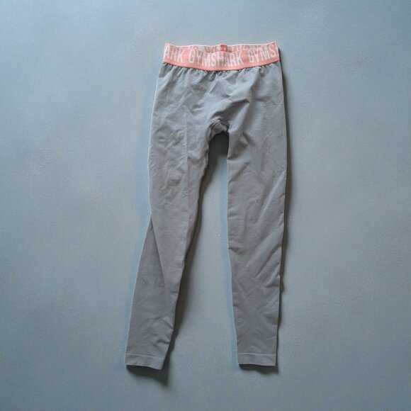 GYMSHARK Gray Peach Logo Waistband Crop Leggings Size Small - Picture 1 of 5